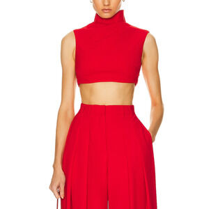 Monot  Red Crepe Sleeveless Turtleneck Crop Top Size 6